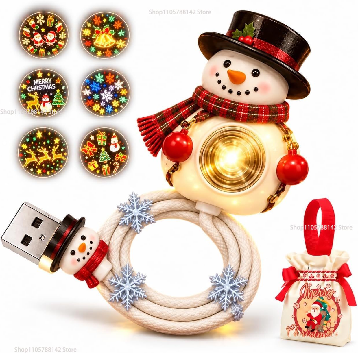 Lighting Christmas Decor - Świąteczny projektor USB w kształcie bałwana,
